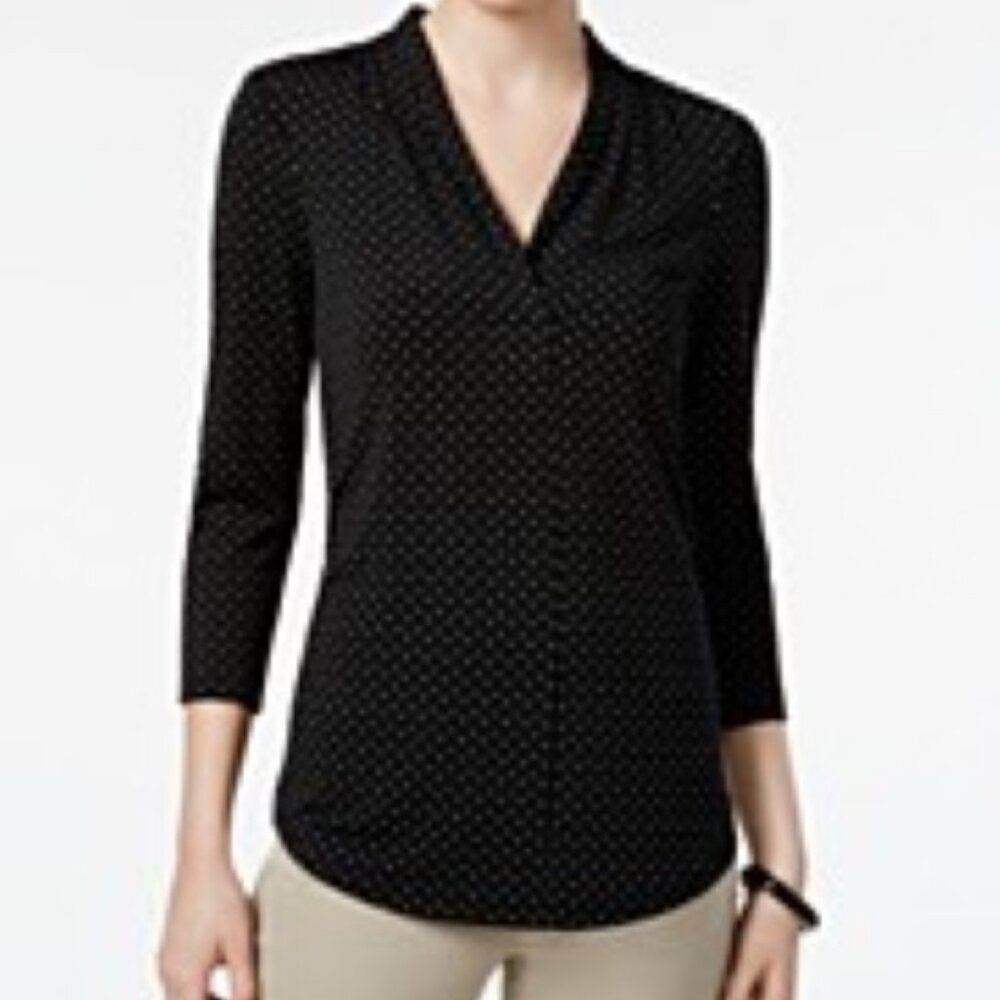 Charter Club Knit Top - Black w/White Dots - Size L  - NWT in Original Package!